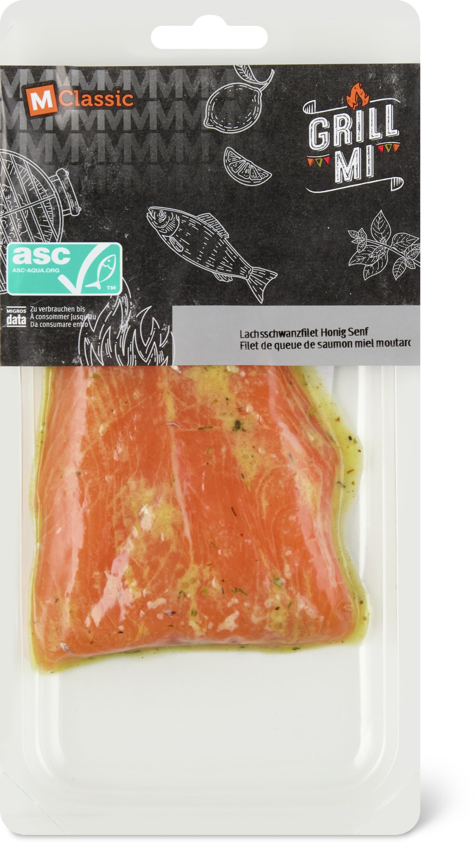 Filetto di coda di salmone con marinata al miele e senape